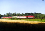 Lokomotiva: 754.009-9 | Vlak: Ex 375  Vindobona ( Berlin Lichtenberg - Wien FJBf. ) | Msto a datum: Frahel 22.08.1991
